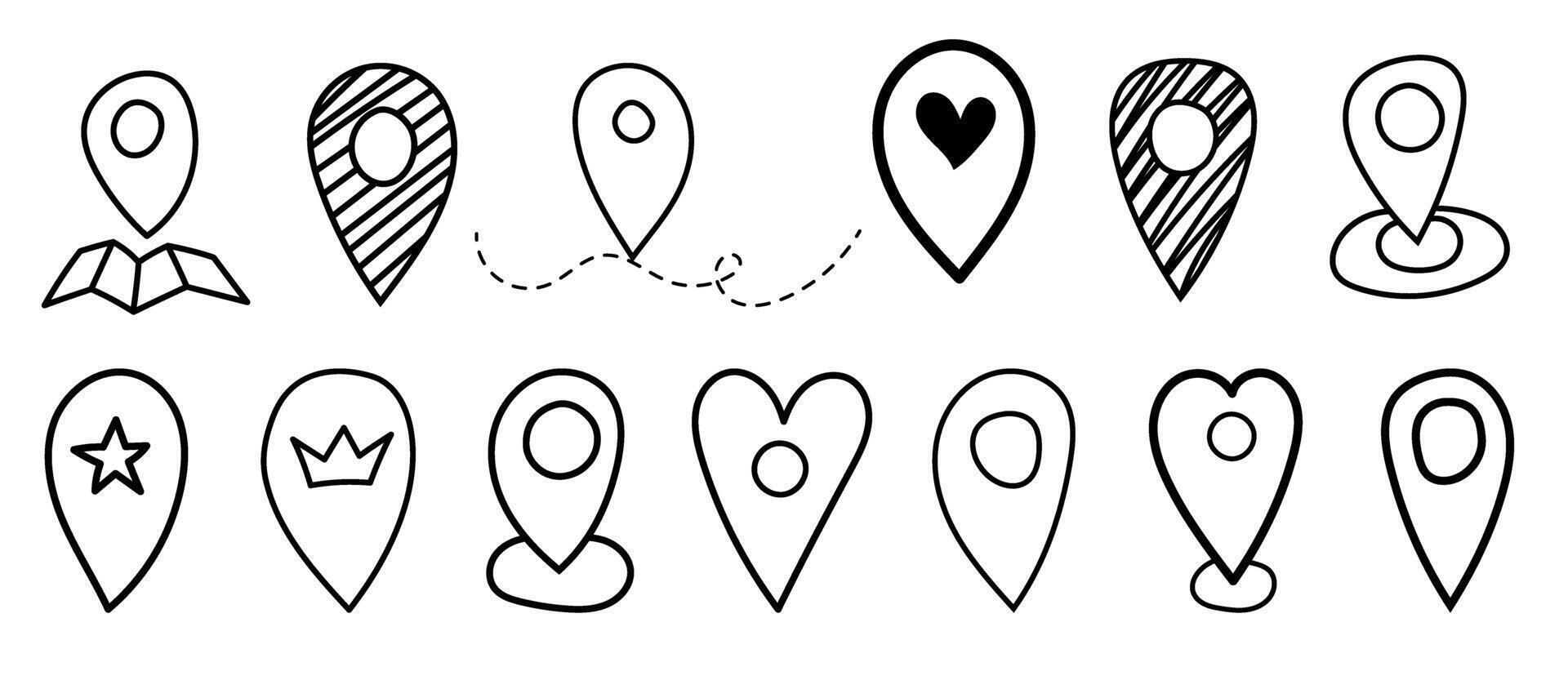 Various styles of location markers and symbols for maps and navigation applications vector