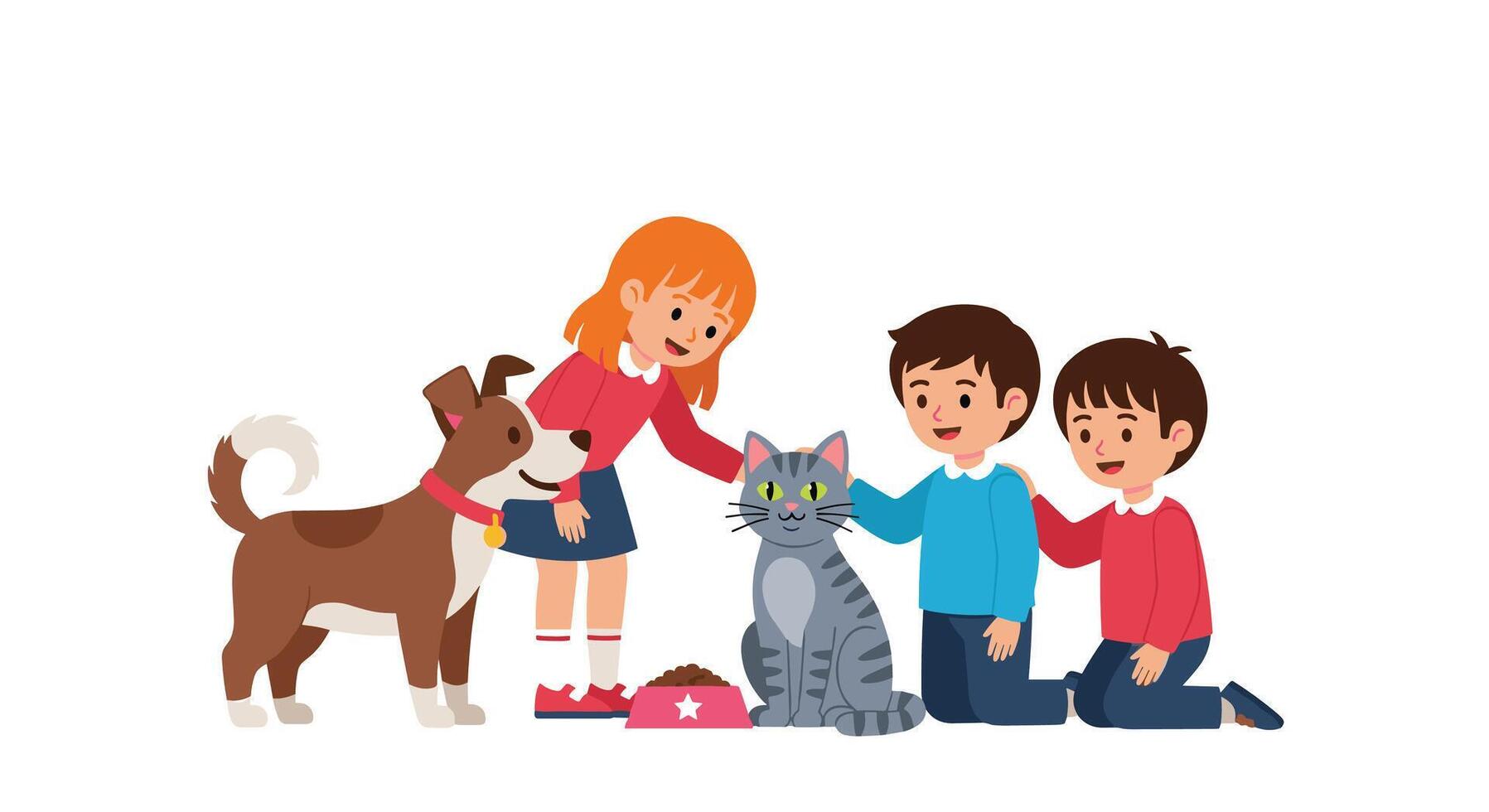 Children's Joy A Playful Scene of Kids Interacting with Their Beloved Pets vector