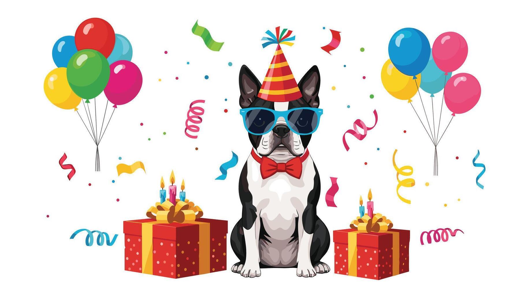 A Festive Canine Celebration A Whimsical Birthday Party With Balloons And Gifts Galore vector