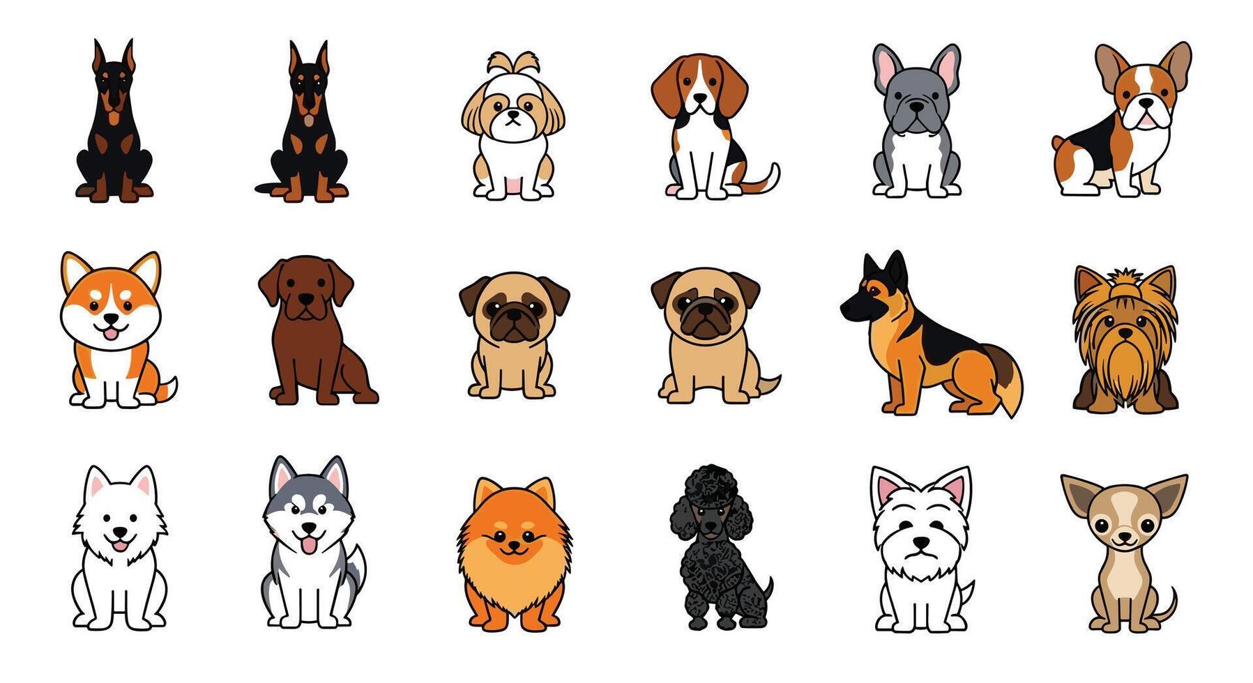 Diverse Array of Dog Breeds in Digital Art Form Showcasing Varied Characteristics vector