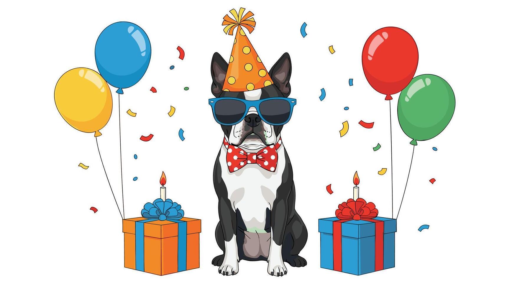 Dog Birthday Party Ideas For Celebration With Balloons Presents And Confetti Everywhere vector
