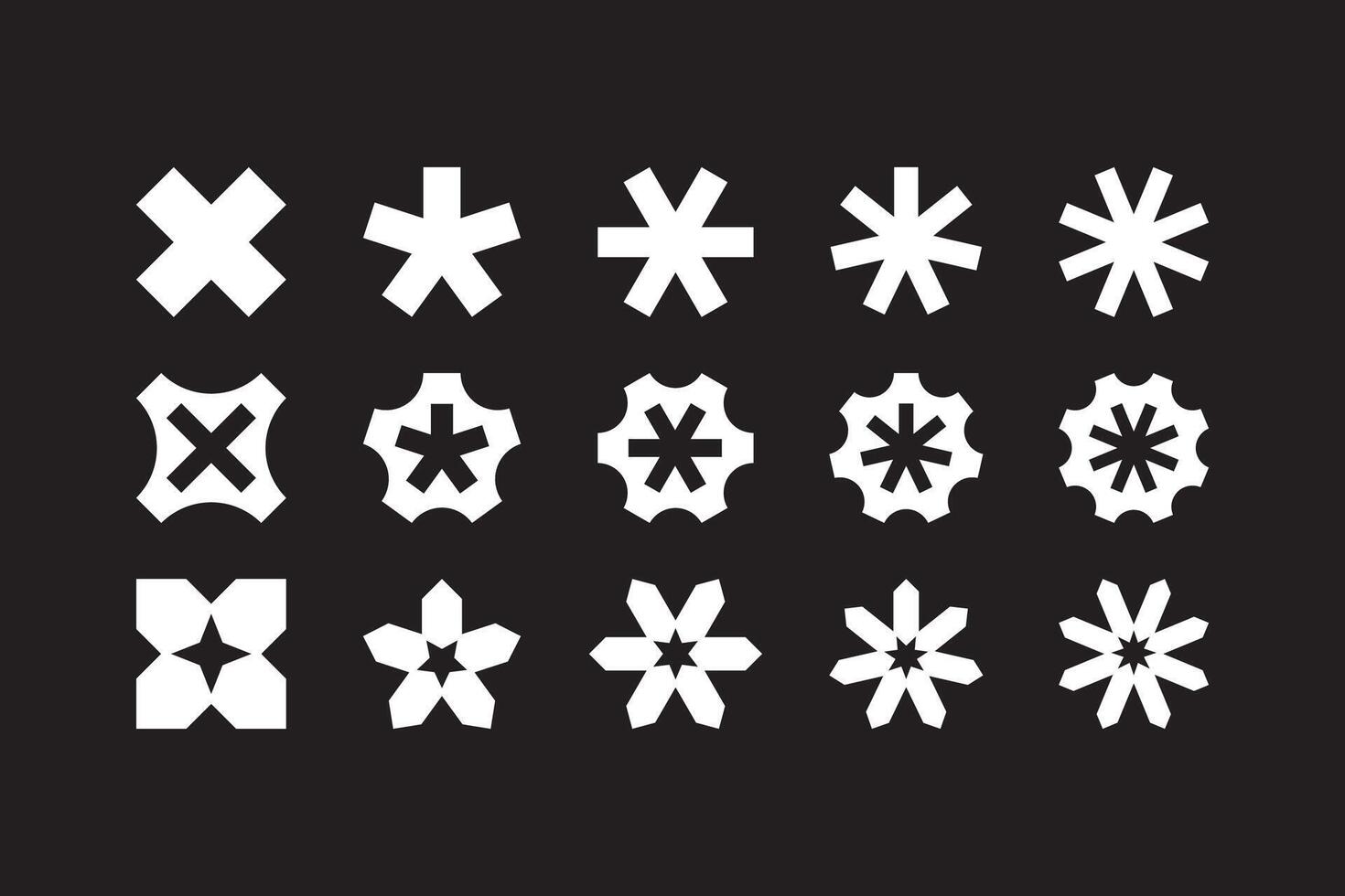 Cross geometric icon set. Asterisk geometric icon collection. Set of star, flower, asterisk abstract decorative badge bundle. technology inspired modern simple symbol logo illustration pack vector