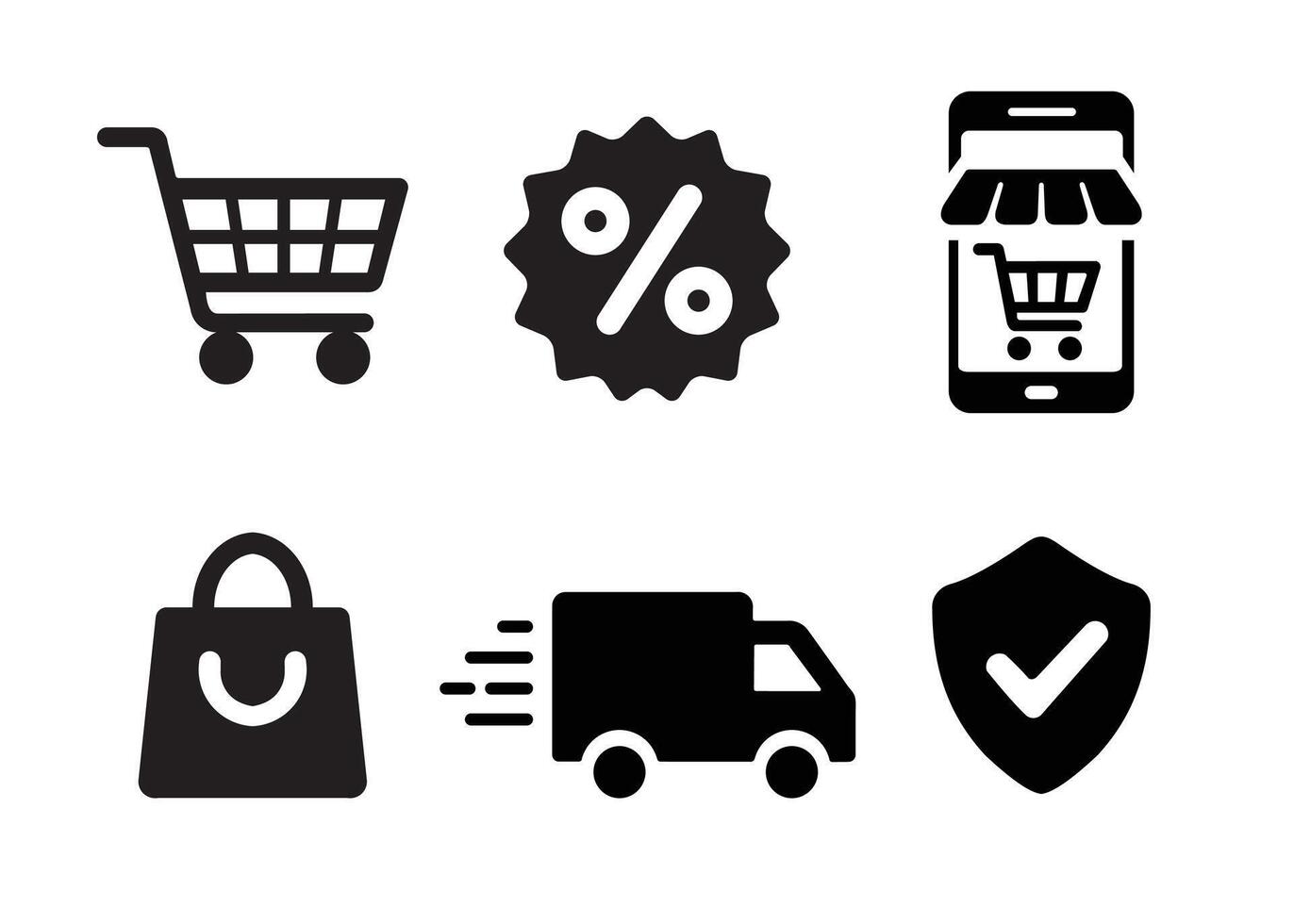 black and white online shop icon set vector
