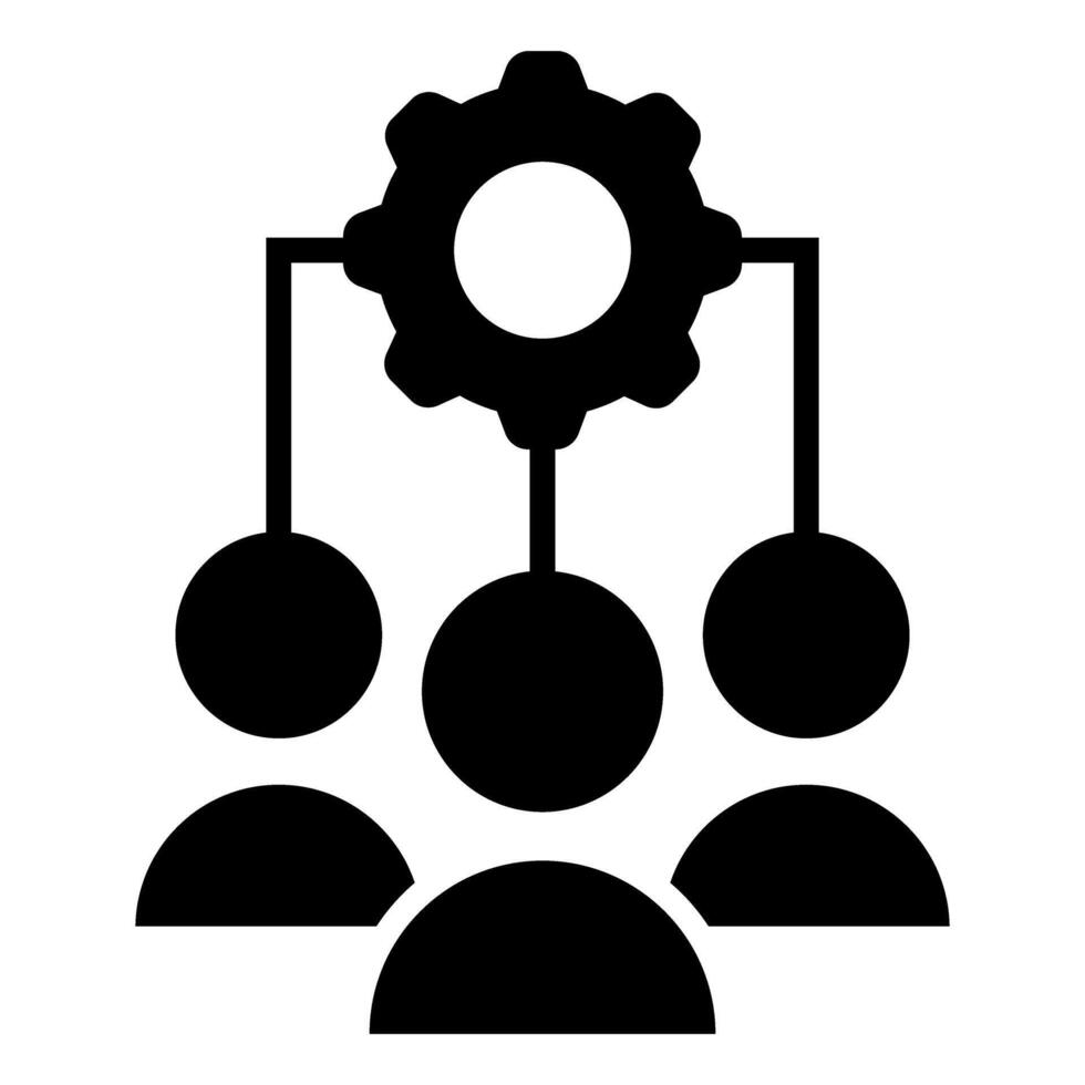 Teamwork icon group of people with gear symbol for teamwork in flat color glyph pictogram illustration. vector