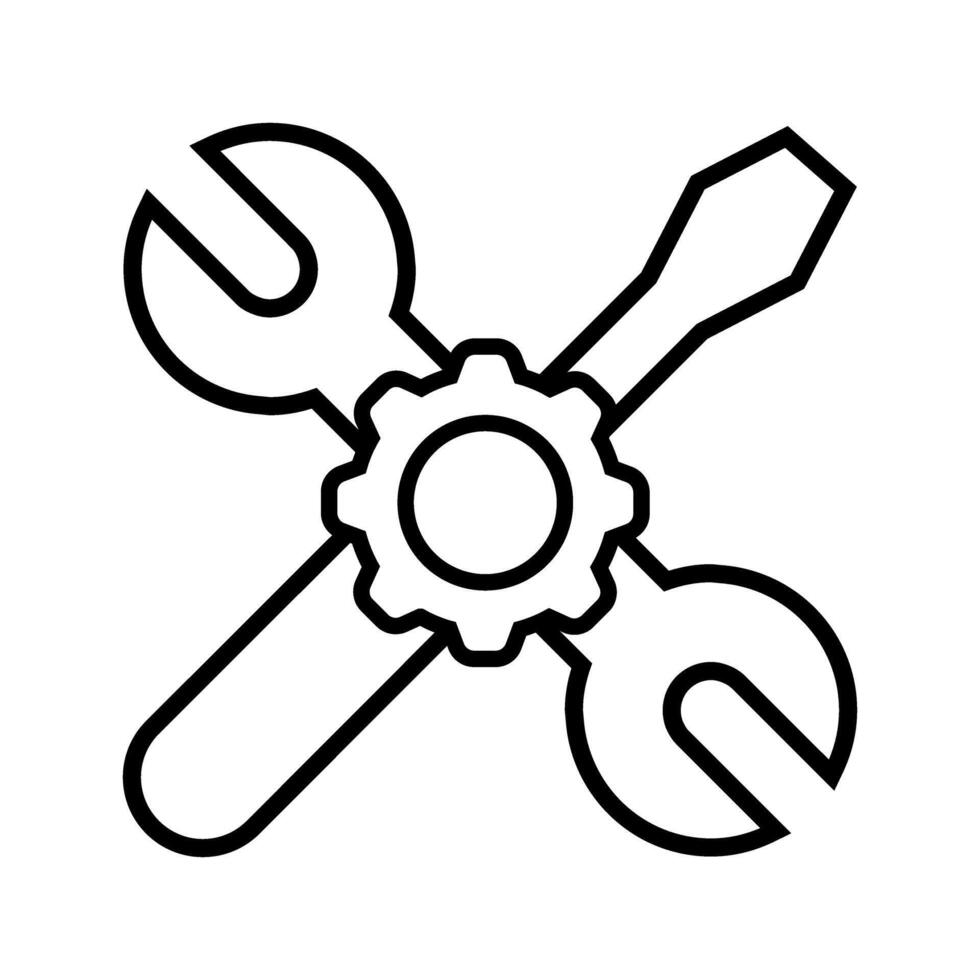 Wrench and gear illustration, line design icon editable outline vector