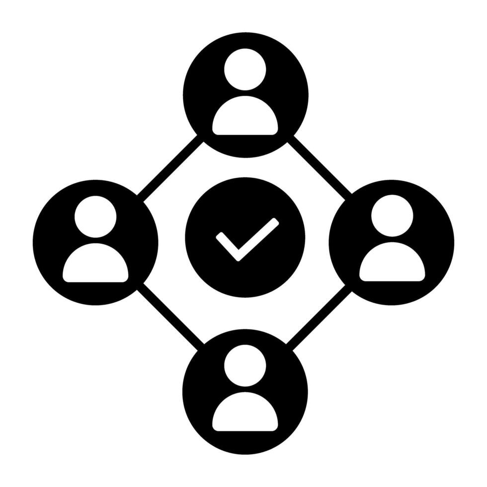 Teamwork icon group of people symbol with check mark in flat color glyph pictogram illustration vector