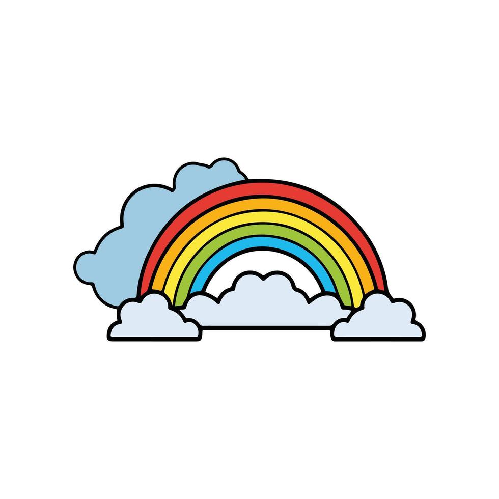 cartoon rainbow and clouds illustration vector