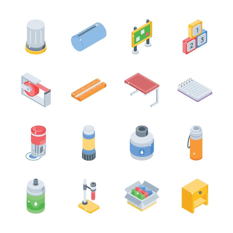 Have a look at this handy set of school and education isometric style icons vector