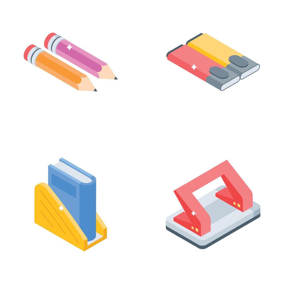 Handy collection depicting school supplies and study isometric style icons vector