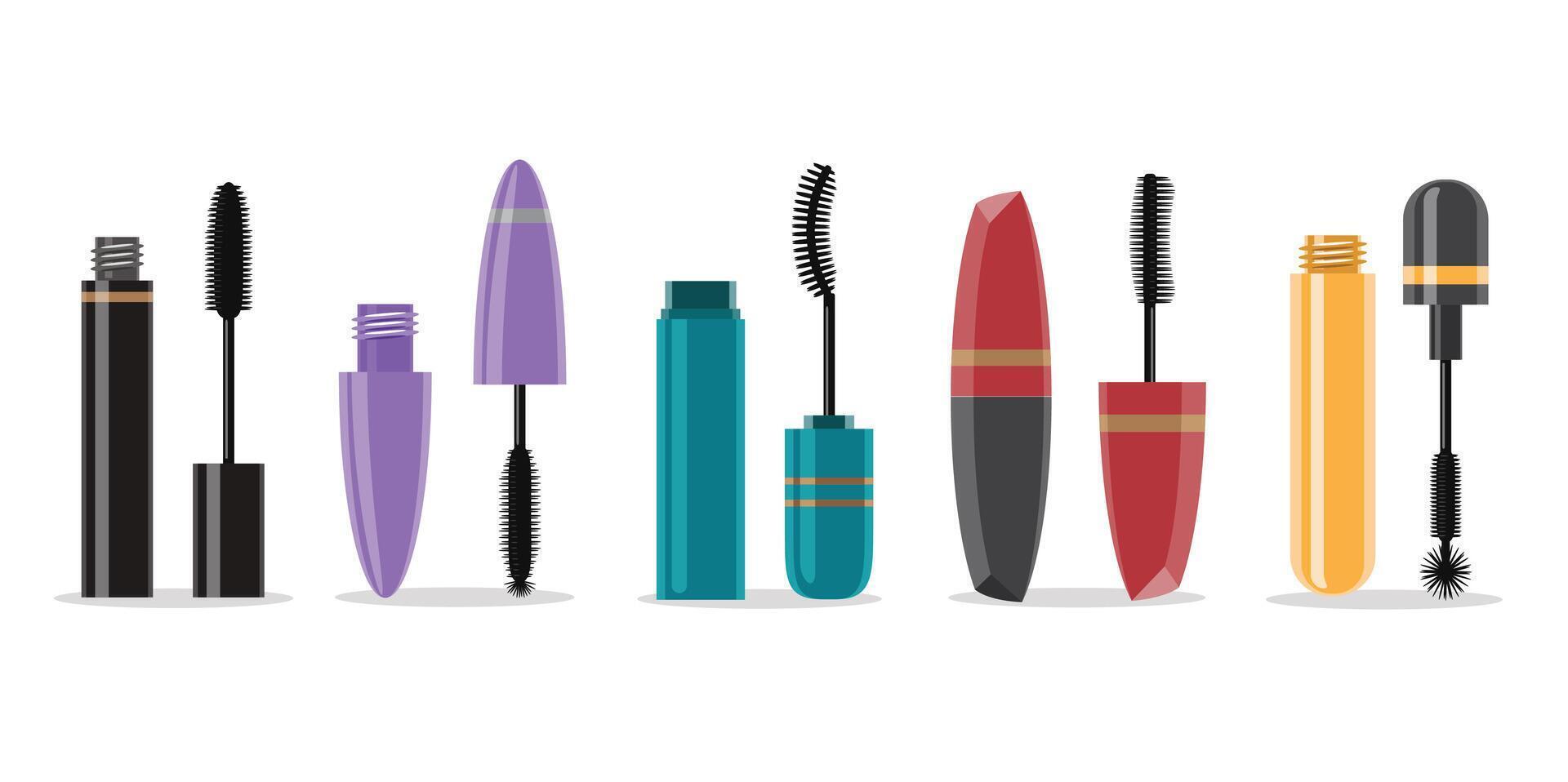 Set of Mascara Tubes and Brushes vector