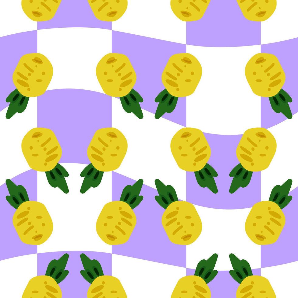 Seamless Cartoon Pineapple Summer Pattern vector
