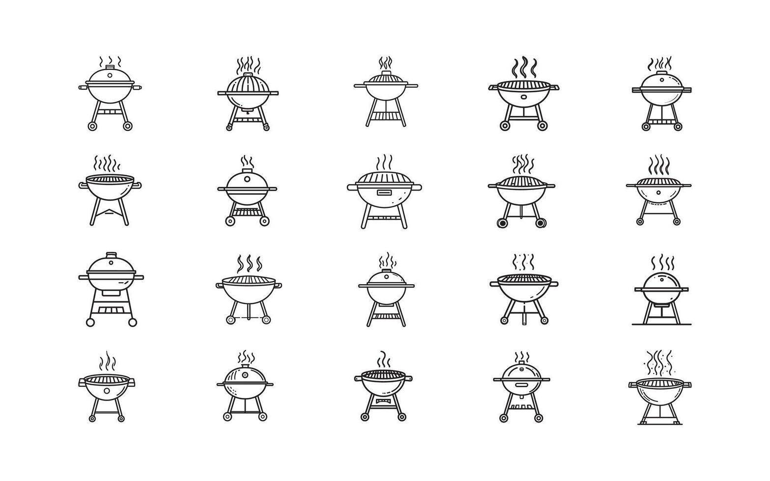 Set of Barbecue Grill Icons Featuring Various Designs with Hot Steam Effect vector