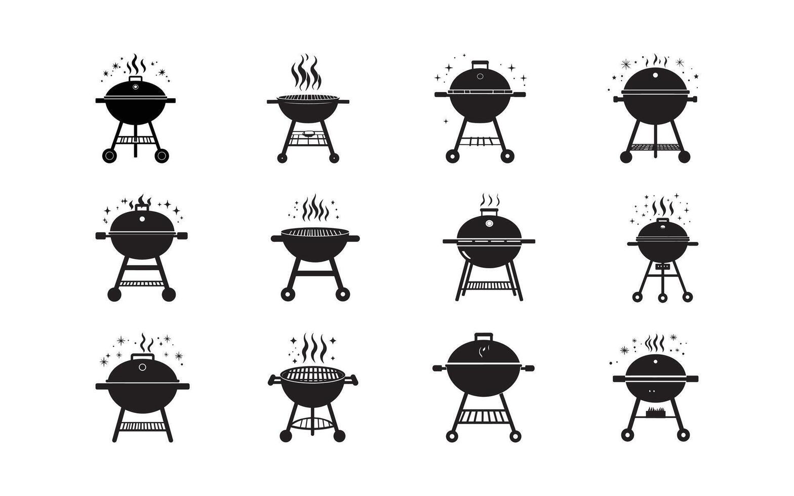 Set of Grilling Icons Featuring Barbecues and Smoky Cooking in Artistic Design vector