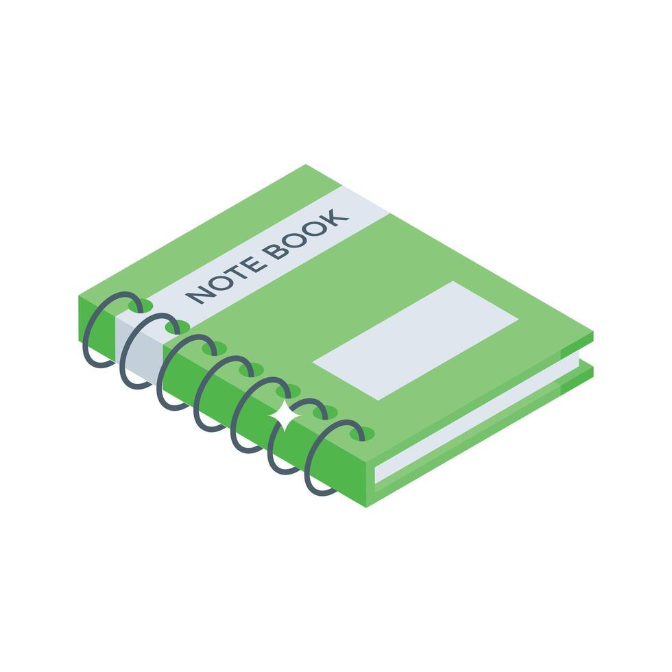 A stylish isometric icon of homework notebook vector
