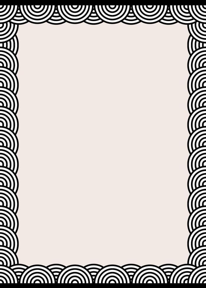 Elegant page border featuring a repeating pattern of black and white Japanese waves or concentric arcs on all four sides. Ideal for certificates, invitations, or sophisticated digital documents vector