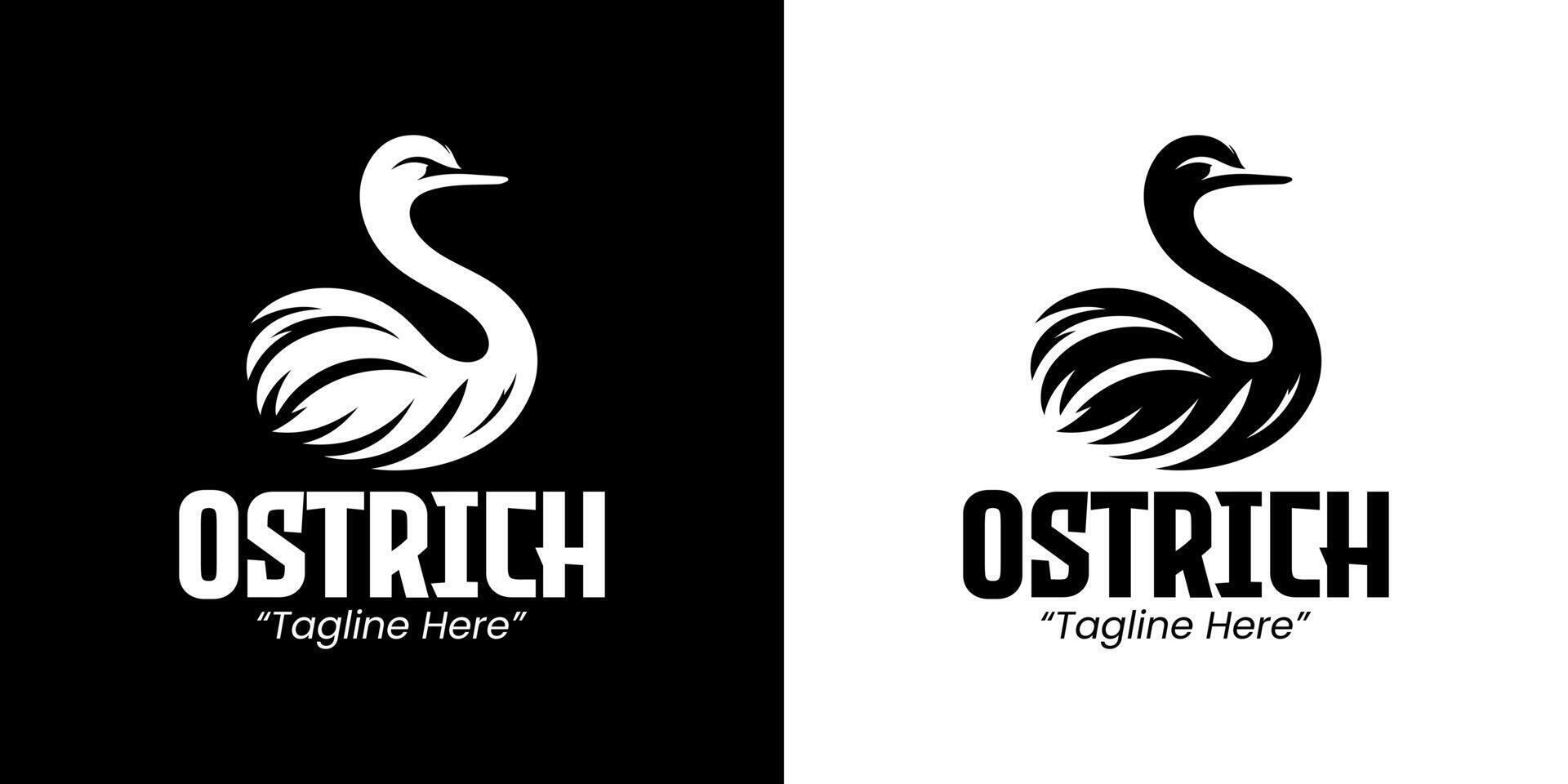 Modern Ostrich Logo Design with Elegant Shape and Bold Black and White Color Scheme vector
