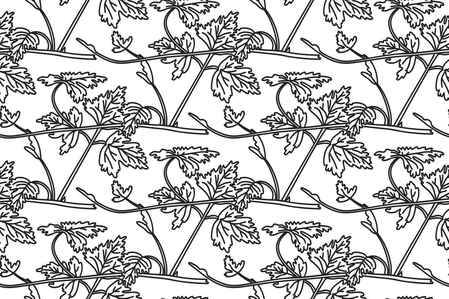 Line art seamless pattern with botanical grapevine illustration. Black outline repeating vine plant with long stem and leaves in white background. Graphic design for Birthday Fashion Cover Card vector