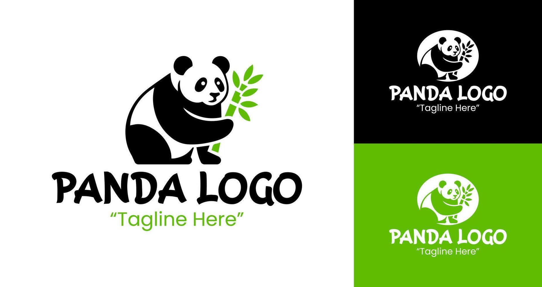 Creative Panda with Bamboo Holding Logo in Green and White vector