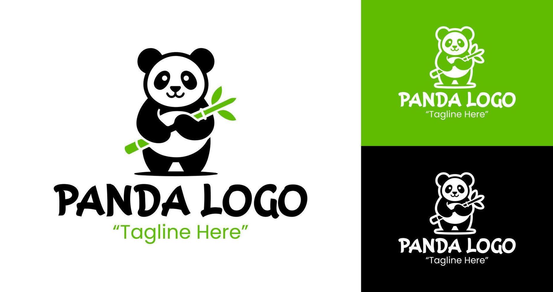 Whimsical Panda Logo with Bamboo and Bright Green Accent vector