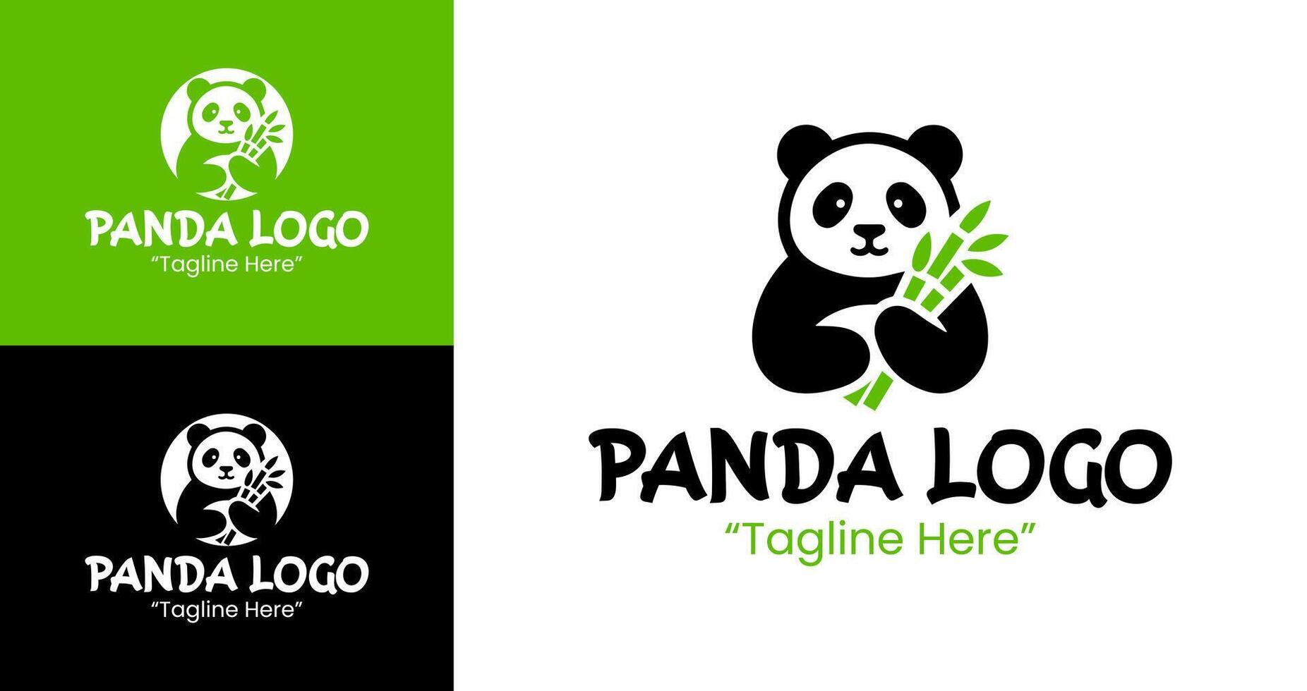Minimal Panda Logo with Bamboo in Green for Brand Identity vector