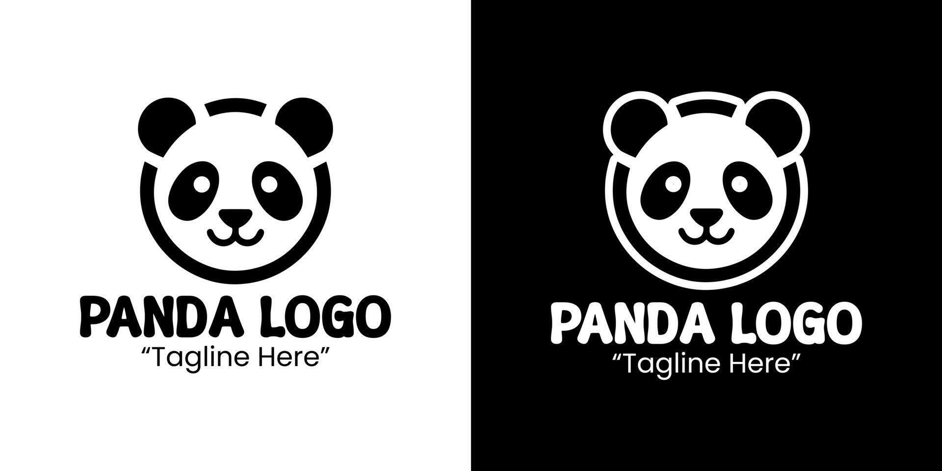 Cute Panda Face Logo in Minimalistic Black and White Style vector