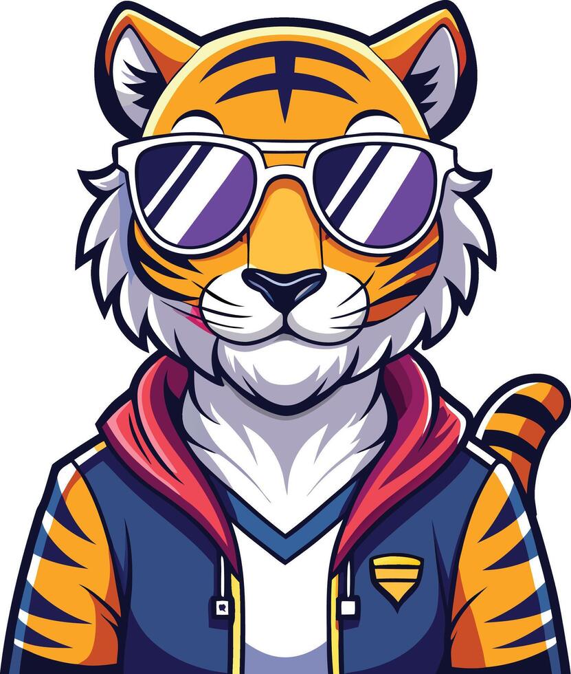 Cool Tiger Character in Hoodie and Sunglasses vector