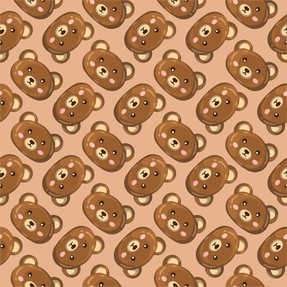 Seamless pattern with cute kawai teddy bears illustration. vector