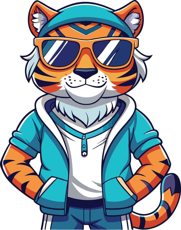 Cool Tiger Character in Hoodie and Sunglasses illustraion vector