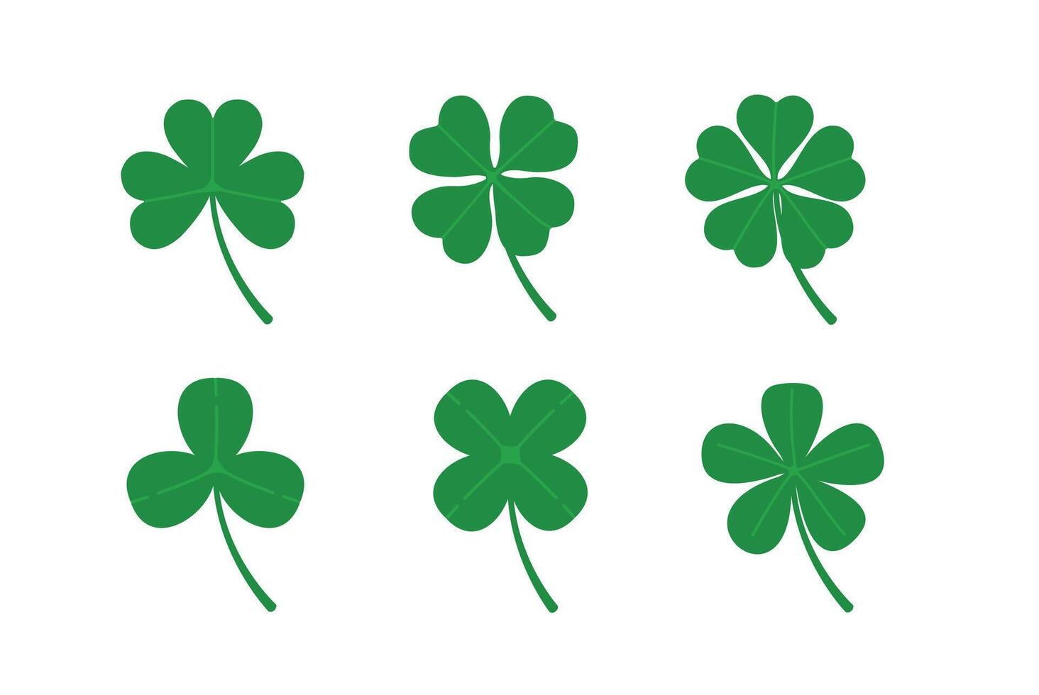 lucky clover, a collection of various leaves numbering 3, 4 and 5 vector