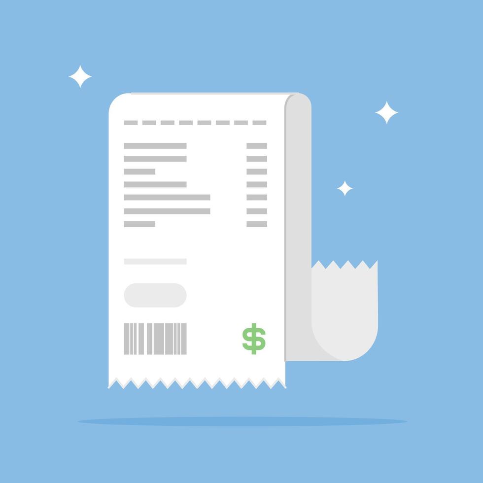 Receipt icon in flat style. payment note isolated on colored background. Paper receipt icon concept. vector