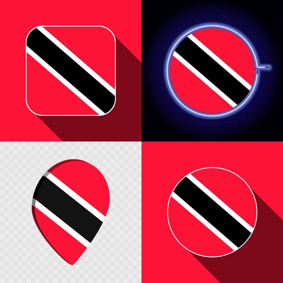 Set of modern icons with the national flag of Trinidad and Tobago. vector