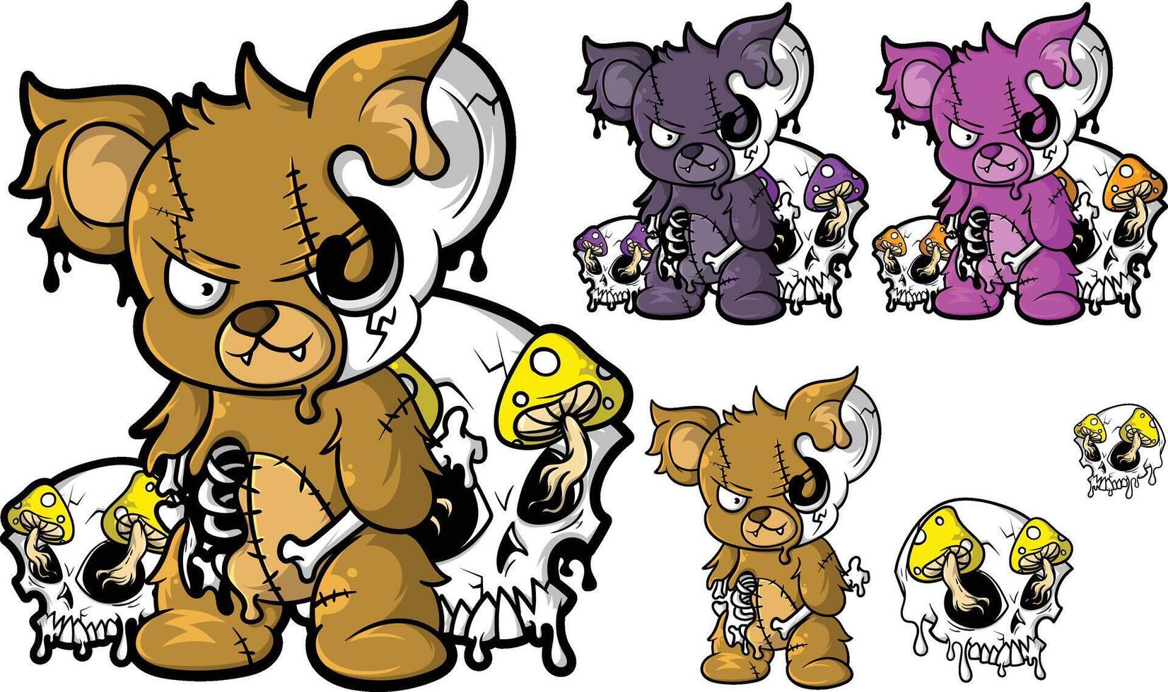 a cartoon teddy bear with skulls on it vector