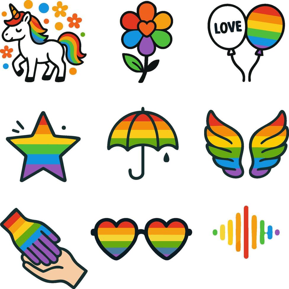 Rainbow Pride Symbol Icon Set vector