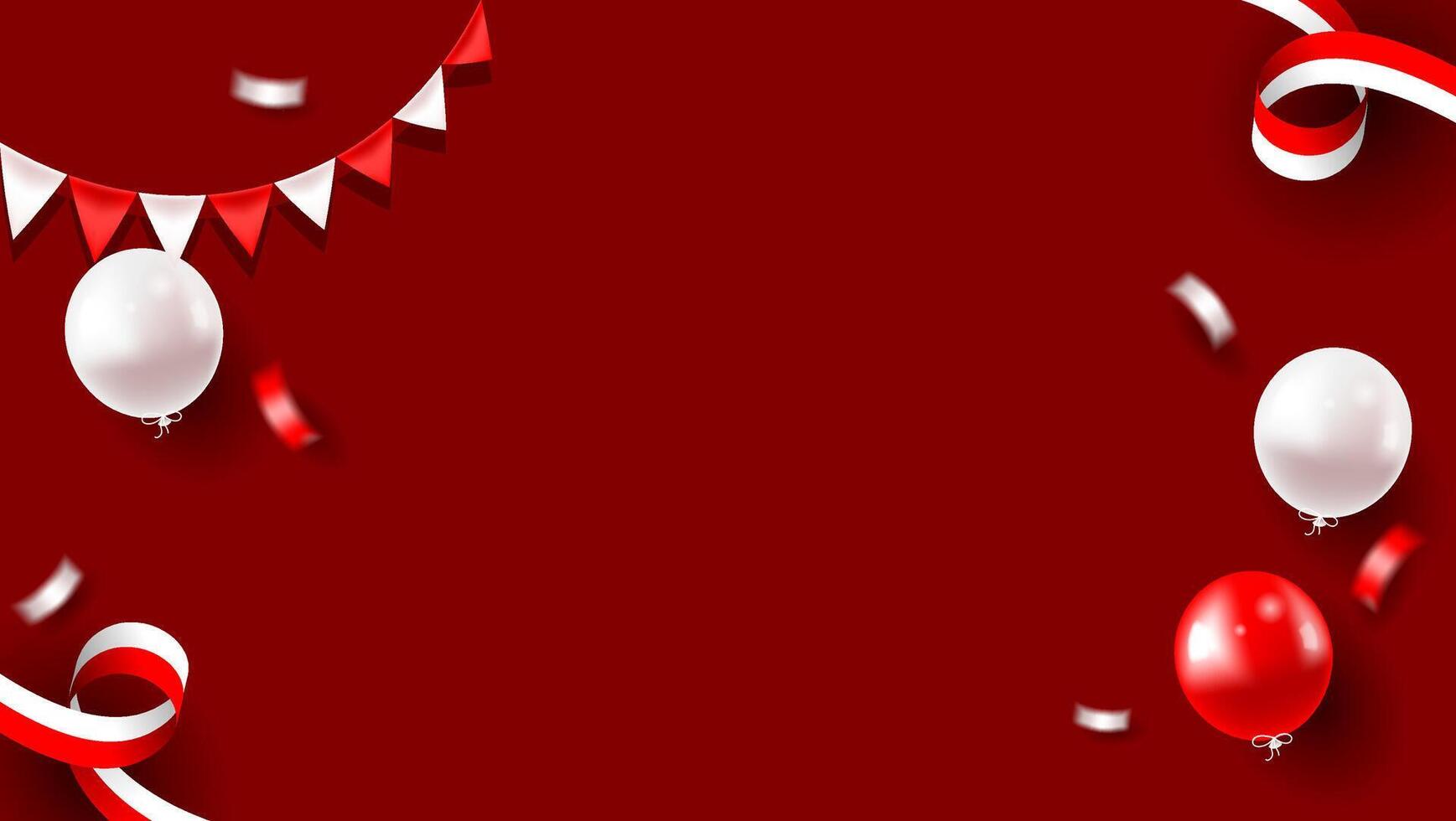 red and white balloons, confetti and fabric on red background with space for text, suitable for indonesia independence day banner, poland independence day banner. vector
