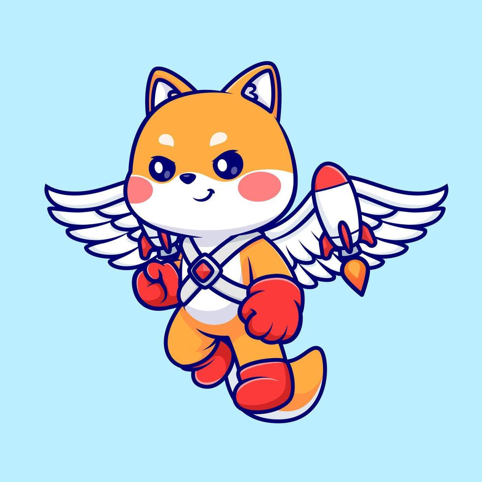 Cute Shiba Inu Dog With Wings And Rocket Cartoon vector