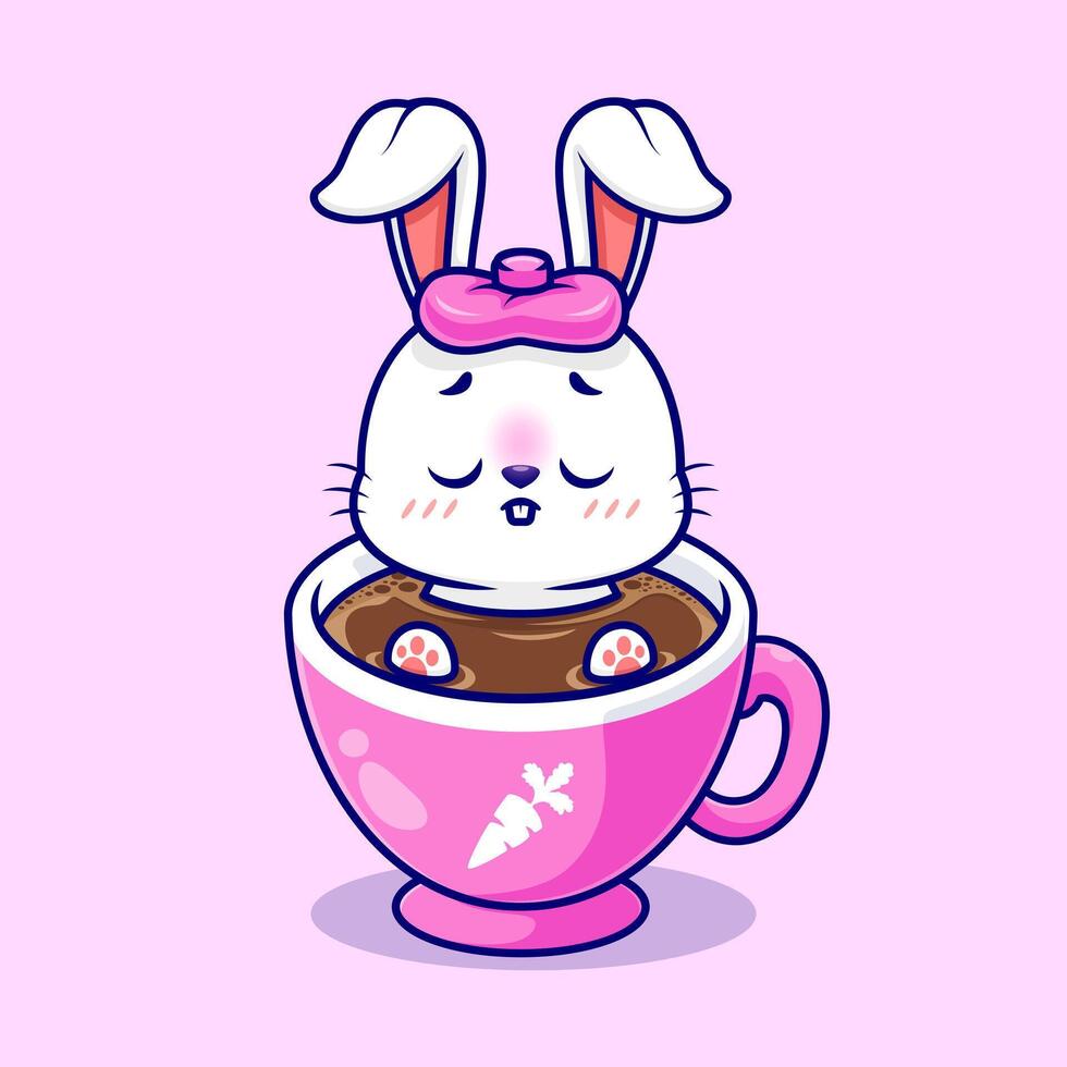 Cute Rabbit Fever In Coffee Cartoon vector