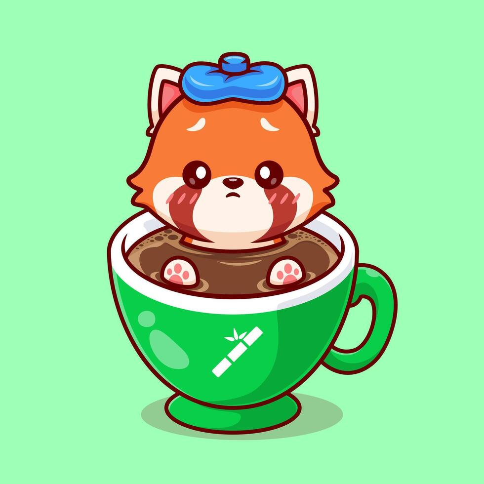 Cute Red Panda Fever In Coffee Cartoon vector