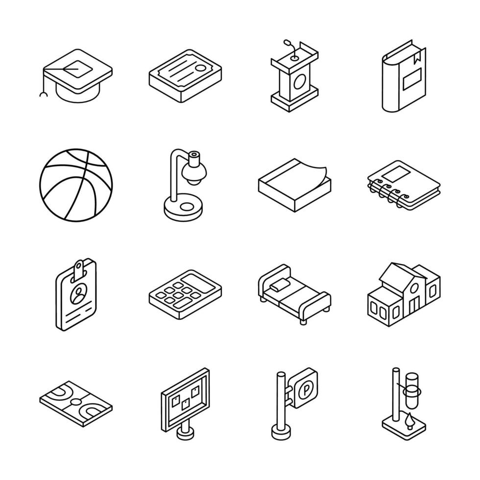 Well designed collection showing study and university supplies isometric icons.. vector
