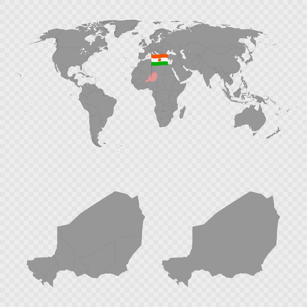 Niger Map Set with World Location. vector