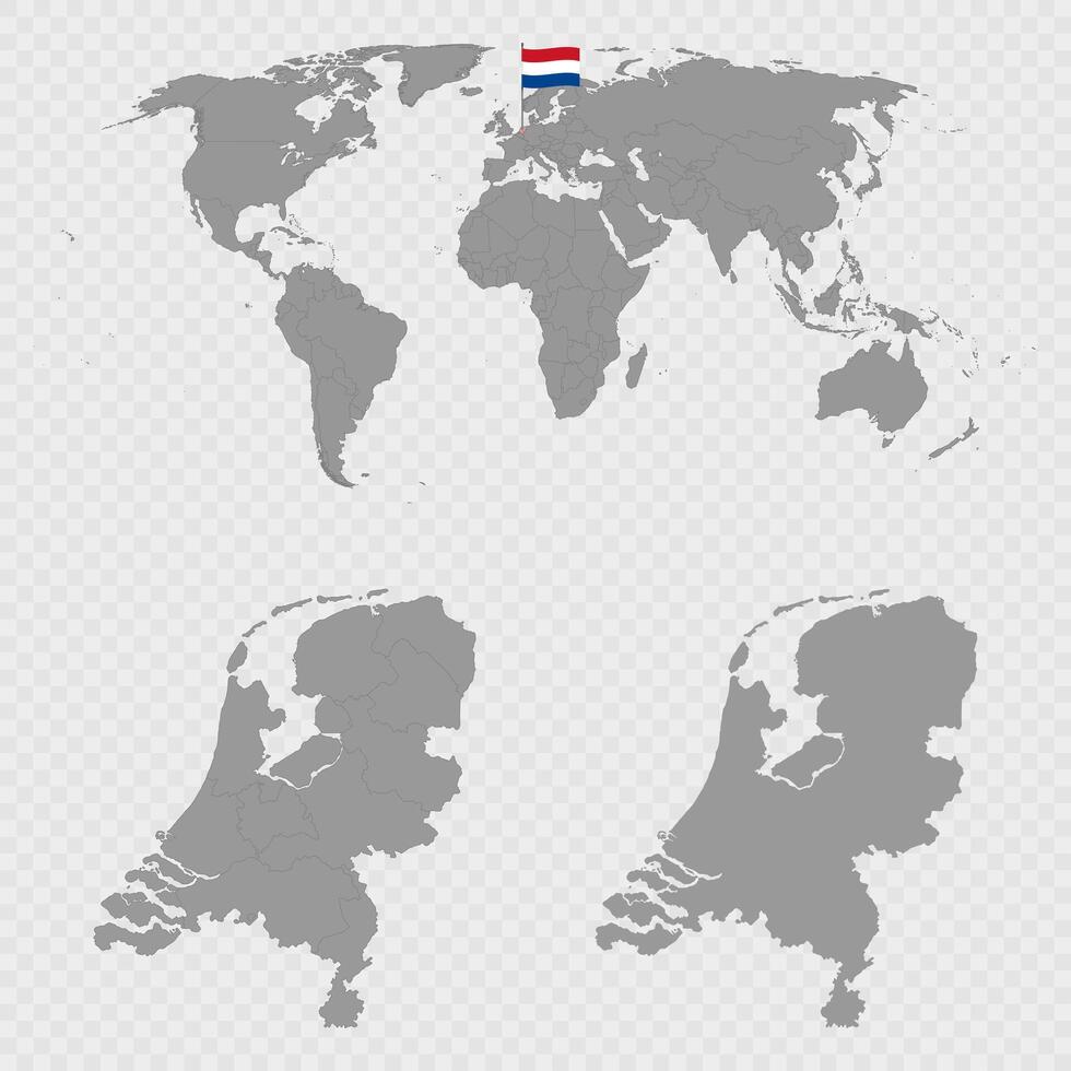 Netherlands Map Set with World Location. vector