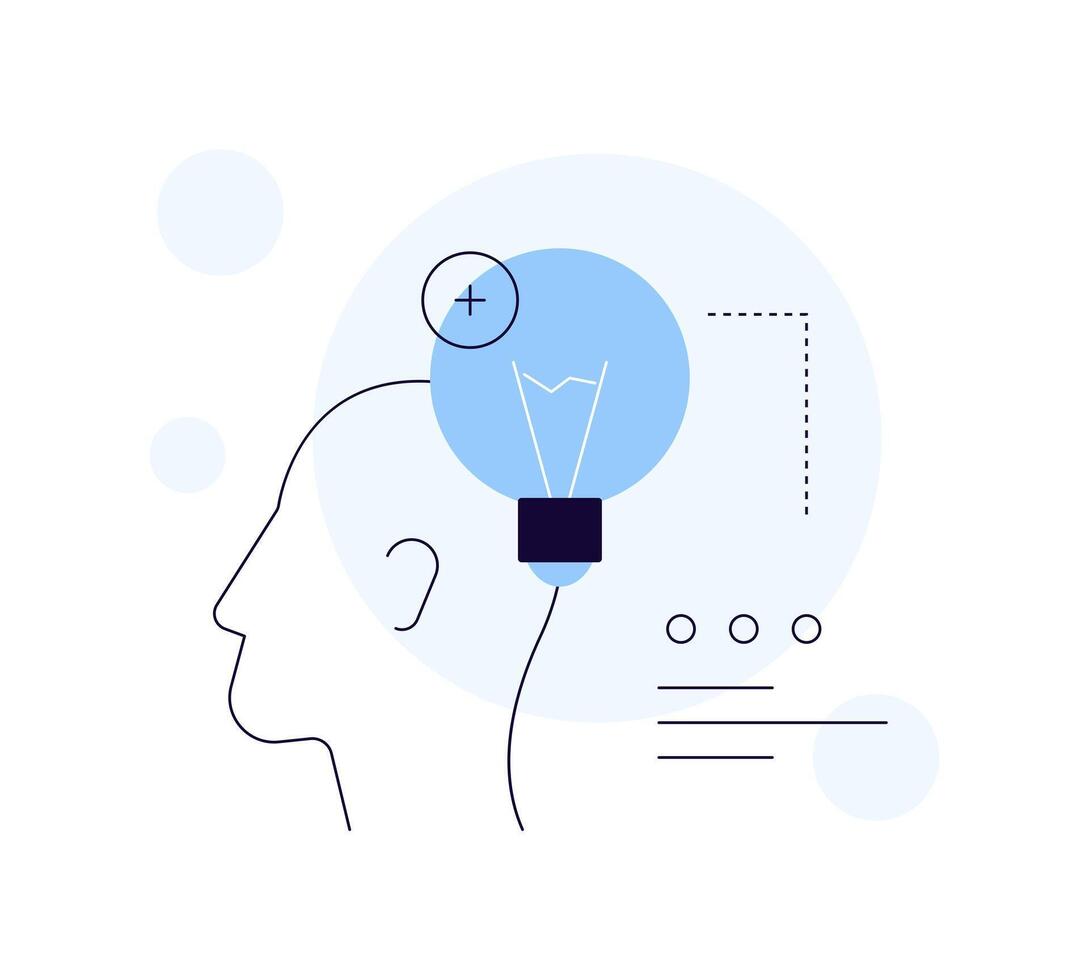 Head with bulb. New idea, thinking process. Smart vector
