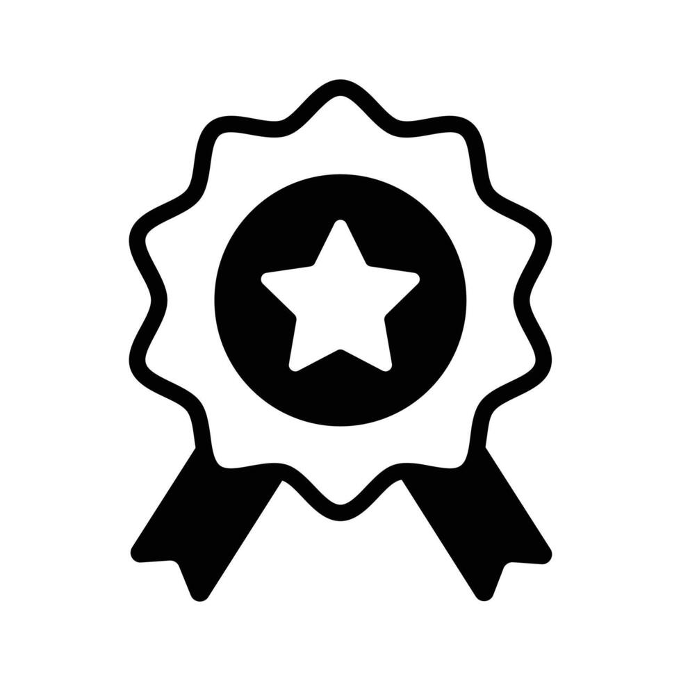 Latest glyph style icon showing best quality ribbon badge. vector