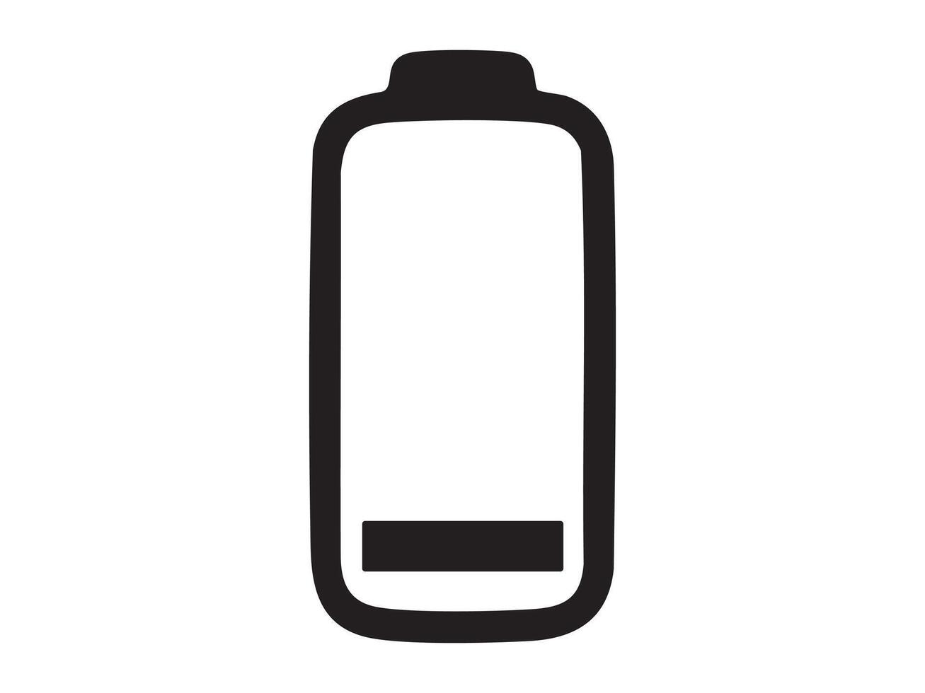 Black silhouette of a battery icon with low charge on white background, graphic illustration. concept of power, energy, recharge symbol, technology, icon, logo, design element. vector
