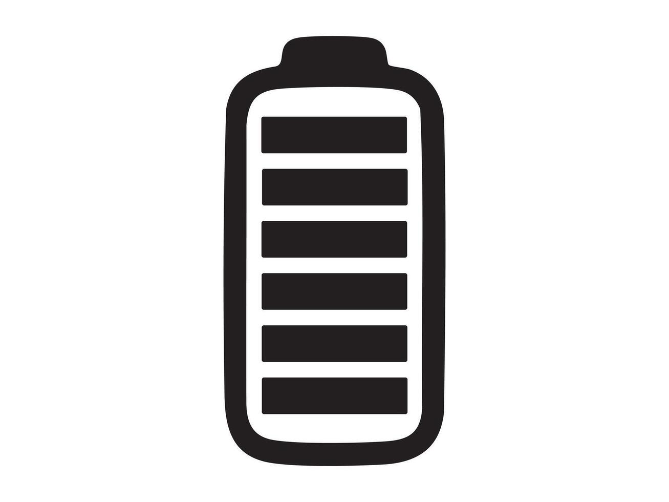Black silhouette icon of fully charged battery isolated on white background. Concept of maximum battery charge level, full power status, energy capacity, digital indicator symbol vector