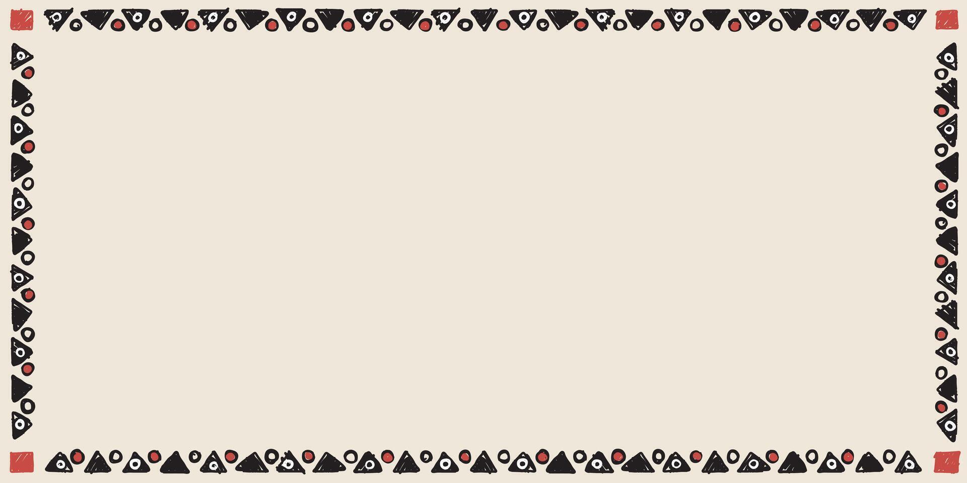 Blank rectangle frame consists of various geometric shapes childish hand drawn style on old paper background graphic illustration. vector