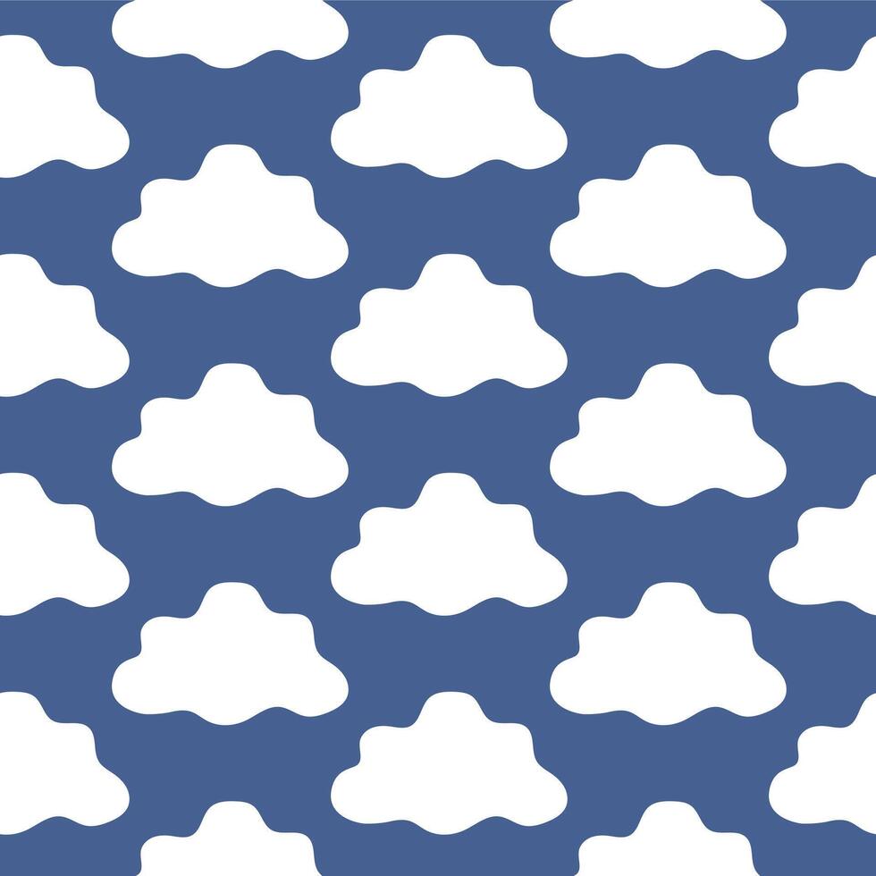 Seamless Pattern of White Clouds on Blue Background. Concept of Weather, Atmospheric Phenomena, Minimalist Design, Repetitive Shapes, Decorative Texture, Graphic Art, Print Pattern. Design, Textile vector