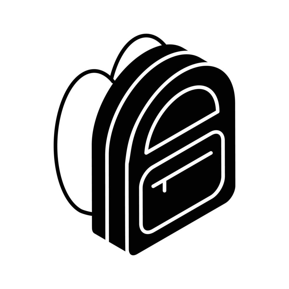 A premium isometric filled icon of student bag vector