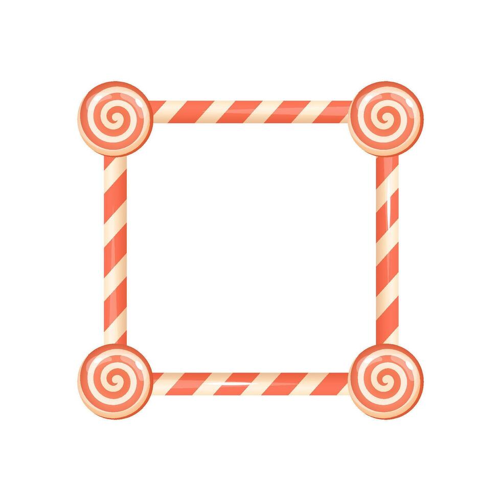 Christmas candy cane square border with swirl peppermint corners vector