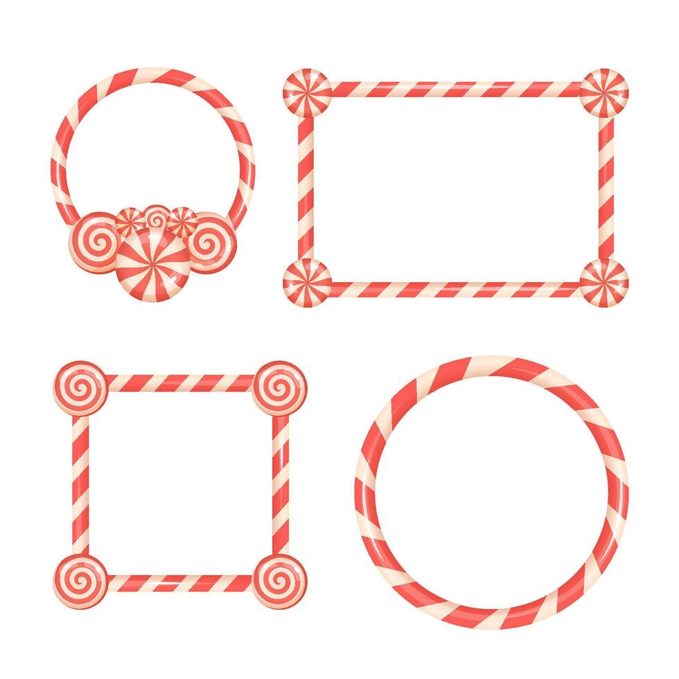 Christmas candy cane frame set for decoration and design vector