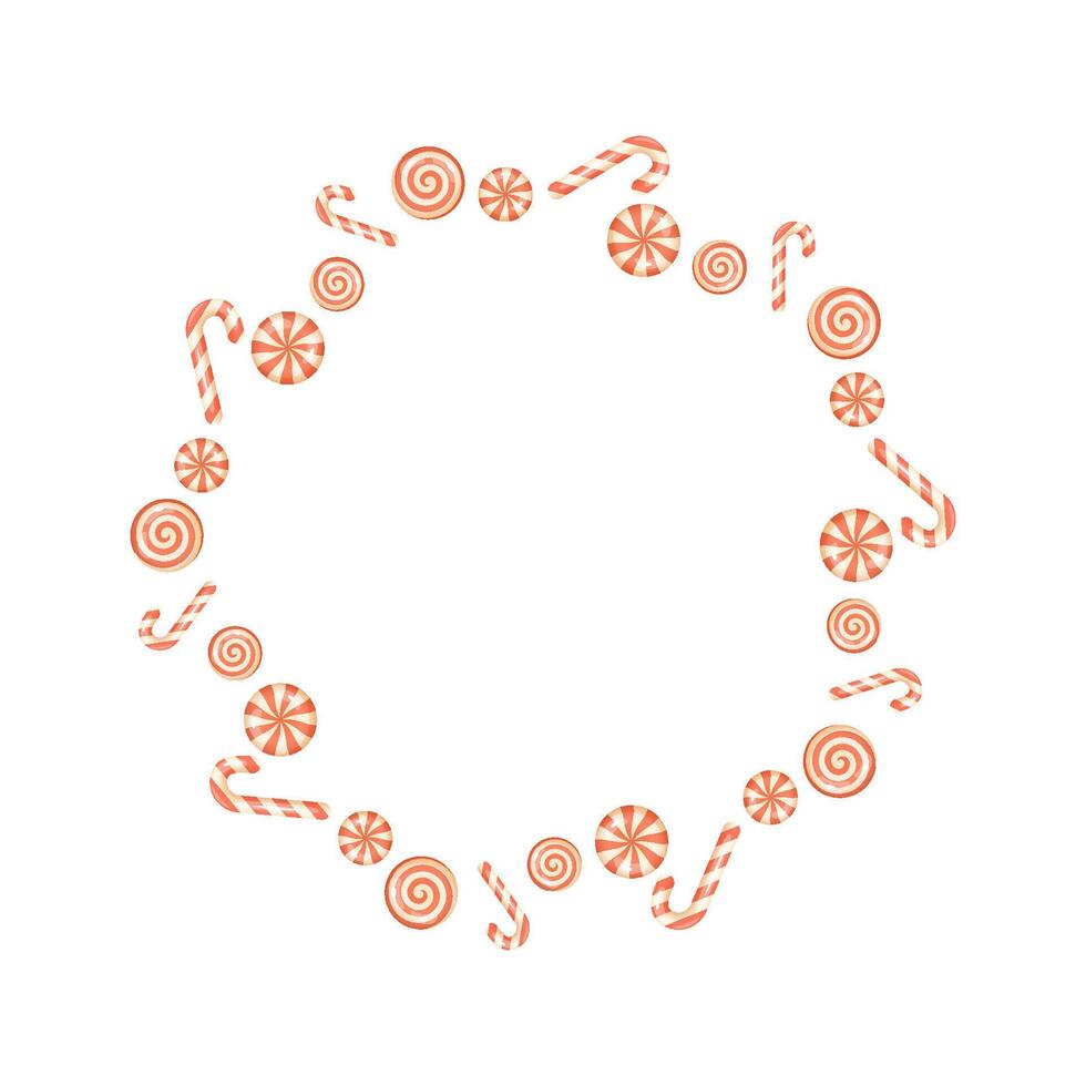 Candy cane and swirl peppermint Christmas wreath design in 3D vector